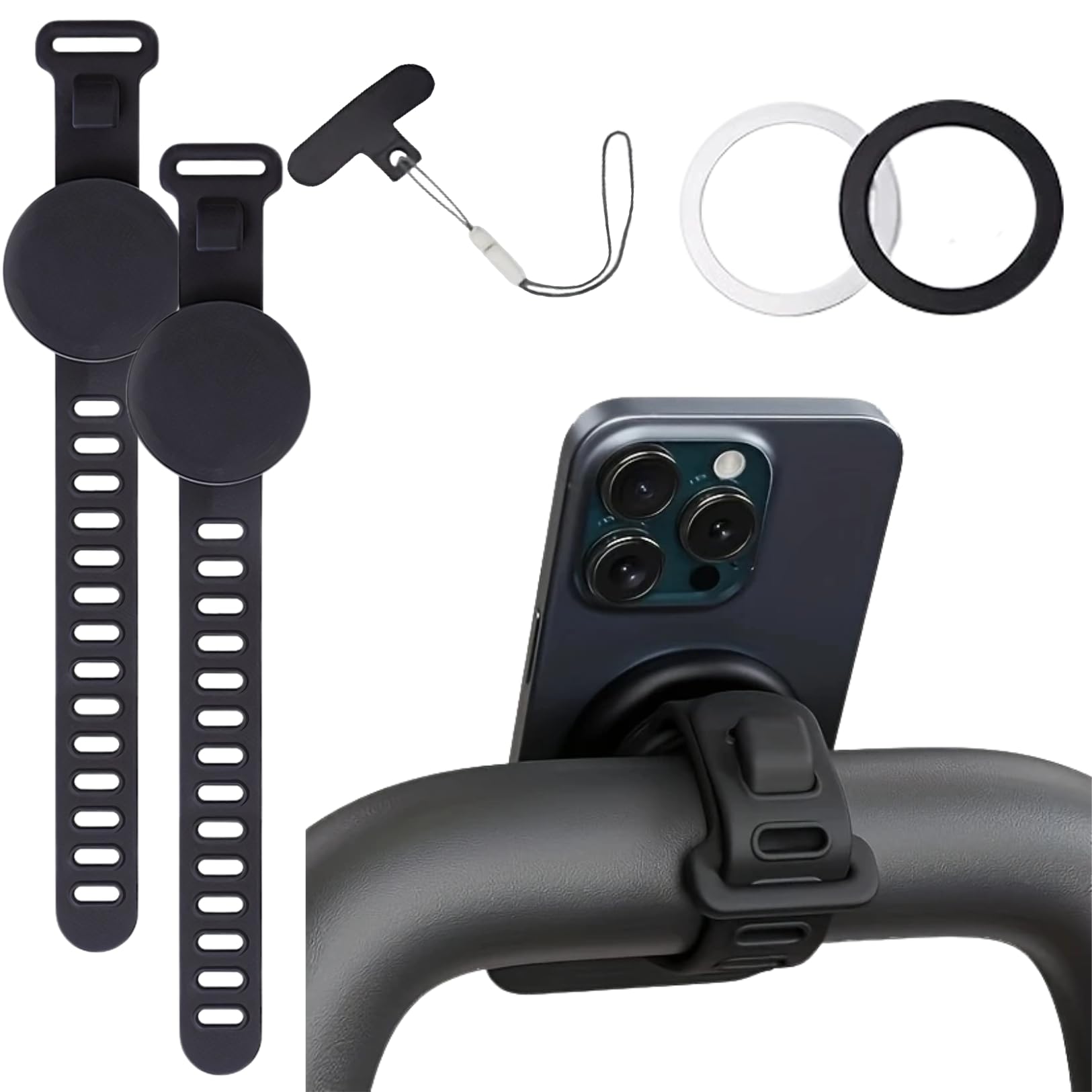 PLEAVIT ベビーカー スマホホルダー magsafe対応 マグネット スマホスタンド 携帯ホルダー 車椅子 自転車 26cm ブラック 2個セット