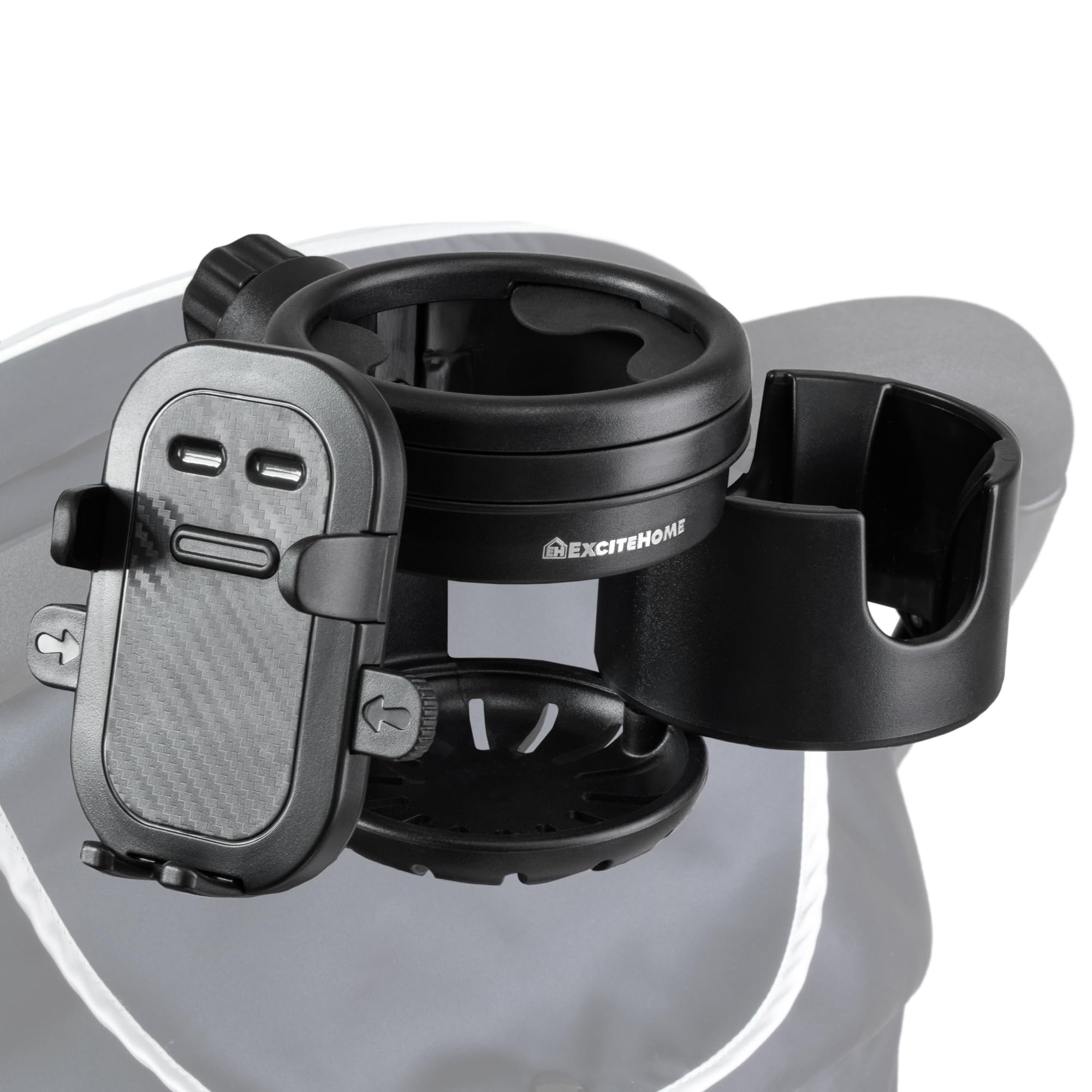 【現役保育士監修】EXCITEHOME ベビーカー ドリンクホルダー(2個) スマホホルダー スマホ 携帯 ホルダー 哺乳瓶 取手付きボトル 水筒 ボトルホルダー 360度回転 角度調整可能 取付簡単 収納 おでかけ 快適 便利 3-IN-1