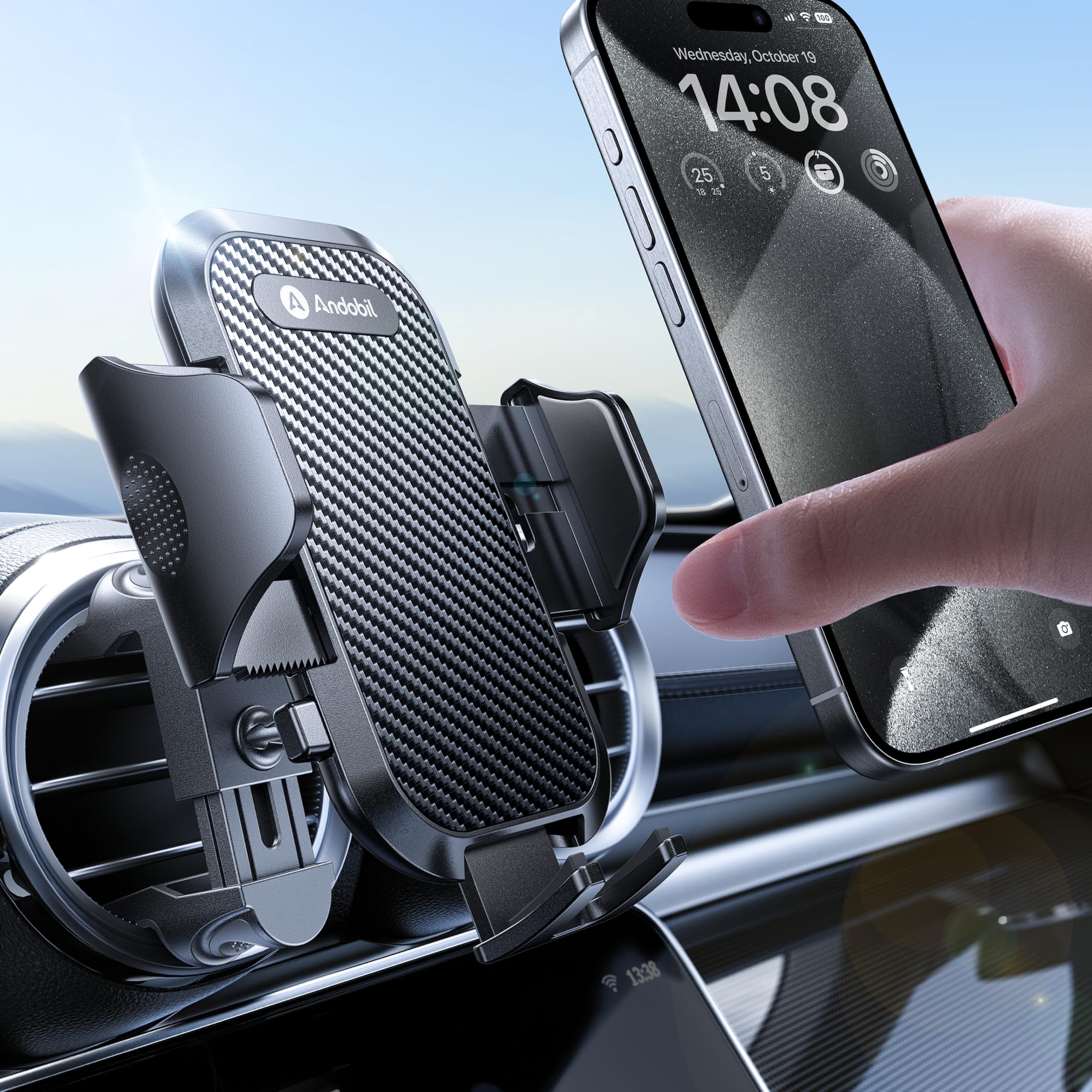 【2025革新/丸型・縦型のエアコンに適応】 Andobil スマホホルダー 車 エアコン 【最新クリップ&99％の送風口に適応】 車 スマホスタンド 取付簡単 車載ホルダー 片手操作 携帯ホルダー 360度調整 スマホ ホルダー 車載 円型 吹き出し口 N-BOX ベンツ デミオ iPhone SE 17 16 15 14 Pro Max Xperia AQUOS arrowsなど全機種対応